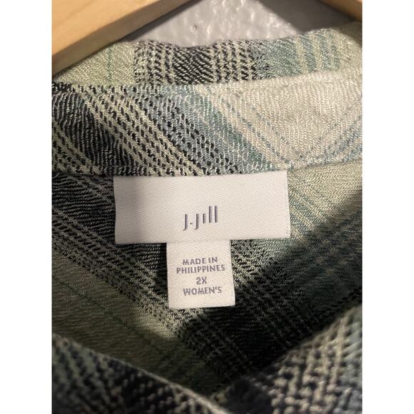 J Jill Womens Tunic Size 2X Blue Plaid Rayon Stretch Button Up Modern Minimalist - Picture 3 of 7